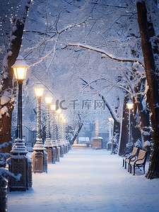城市的冬天背景图片_宁静的城市公园冬天雪景9设计