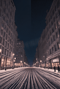 冬季下雪城市夜景摄影图006