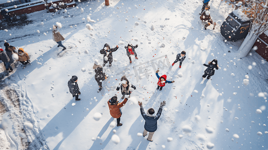 儿童玩雪摄影照片_雪地上玩雪的儿童