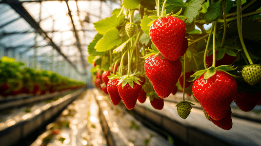 可口草莓摄影照片_新鲜成熟的草莓特写