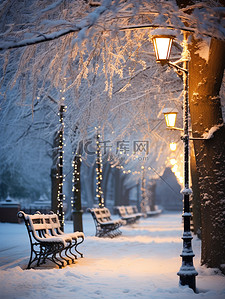宁静的城市公园冬天雪景12背景