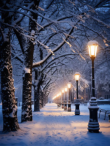 长椅图片背景图片_宁静的城市公园冬天雪景11图片