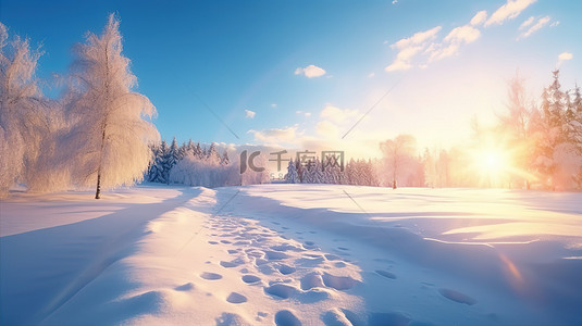 日出阳光照在雪地森林8背景图片