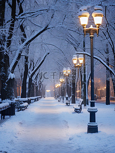 冬天雪景素材背景图片_宁静的城市公园冬天雪景2背景素材