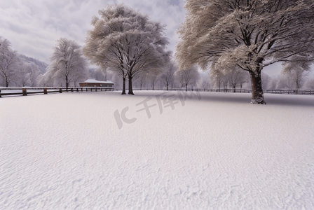 寒冷冬季户外积雪树木风景图12