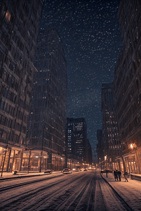 城市下雪摄影照片_冬季下雪城市夜景摄影图002