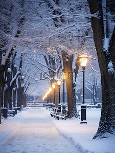 城市的冬天背景图片_宁静的城市公园冬天雪景15图片
