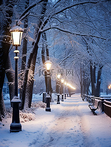 宁静的城市公园冬天雪景14背景图片
