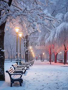四季公园背景图片_宁静的城市公园冬天雪景4背景图
