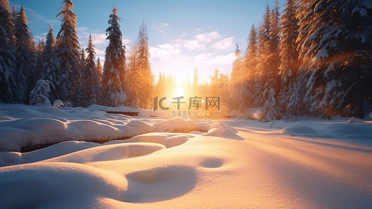 日出森林背景图片_日出阳光照在雪地森林1设计图