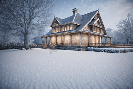 寒冷冬季户外房屋雪景风光图24