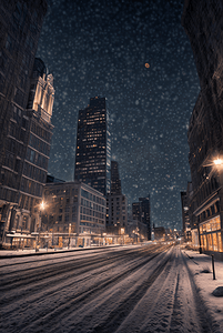 城市下雪摄影照片_冬季下雪城市夜景摄影图003