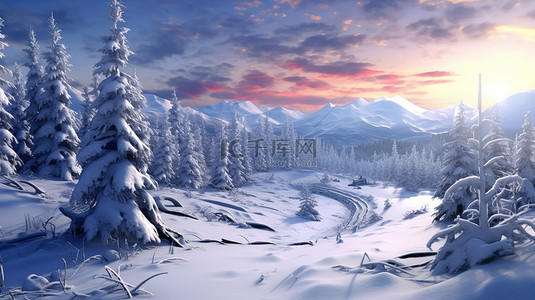 雪中森林背景图片_冬天雪中的日出风光14背景图