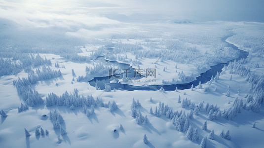 冬天背景图片_冬天森林雪景鸟瞰图1设计图
