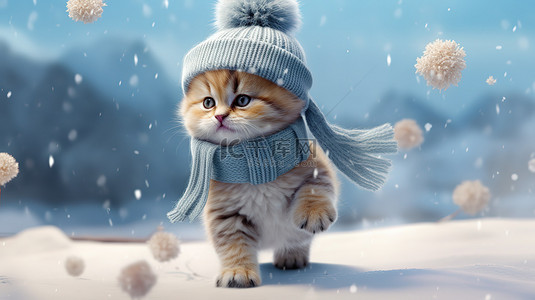 小猫在冰雪上行走18背景图