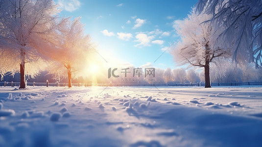 冬天背景图片_日出阳光照在雪地森林2设计图