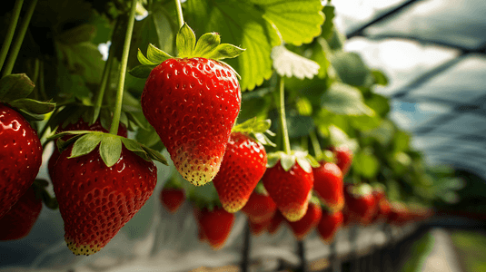 可口草莓摄影照片_新鲜成熟的草莓特写