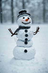 93摄影照片_寒冷冬季雪地上的雪人图93