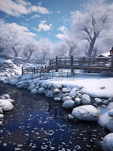 天气背景图片_湖面上的雪景天气晴朗1设计图