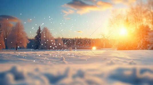 雪地雪景背景图片_日出阳光照在雪地森林14图片