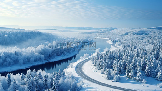 鸟瞰冬天的森林美丽景色7素材