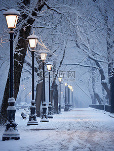 宁静的城市公园冬天雪景19背景素材