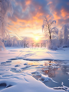 温暖阳光背景图片_清晨阳光的冬天雪景4背景图片