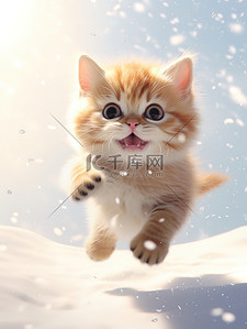 猫咪桌面壁纸背景图片_冬天的小猫雪中跳跃壁纸4背景图