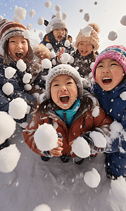 冬日限定摄影照片_雪地上玩雪的儿童