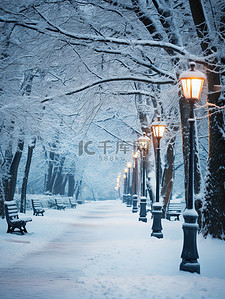 宁静的城市公园冬天雪景5设计