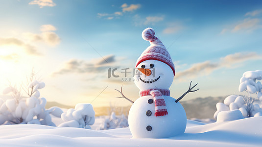 可爱雪人图片背景图片_雪山上的雪人天空晴朗3背景图片