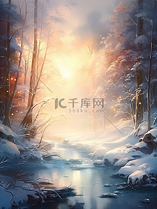 雪景阳光背景图片_清晨阳光的冬天雪景13设计图
