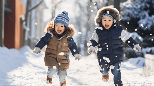 玩雪摄影照片_雪地上玩雪的儿童