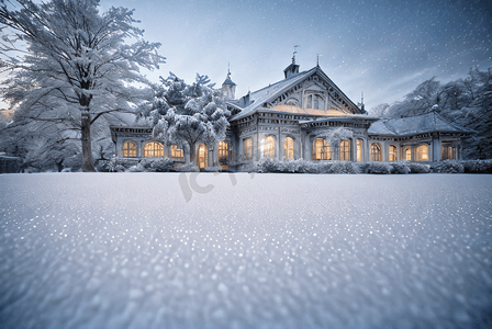 下雪别墅摄影照片_寒冷冬季别墅雪景图15