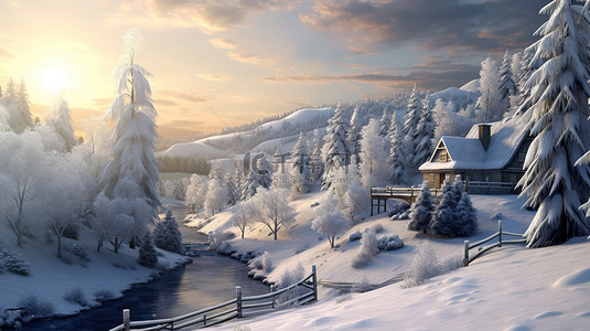日出森林背景图片_冬天雪中的日出风光15背景图片