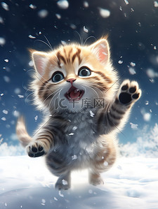 猫咪桌面壁纸背景图片_冬天的小猫雪中跳跃壁纸8设计