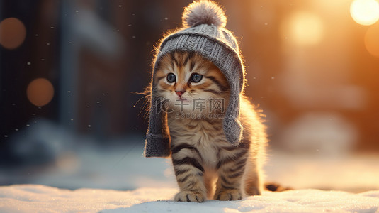 小猫在冰雪上行走15素材