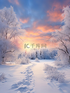 冬天温暖背景图片_清晨阳光的冬天雪景12设计