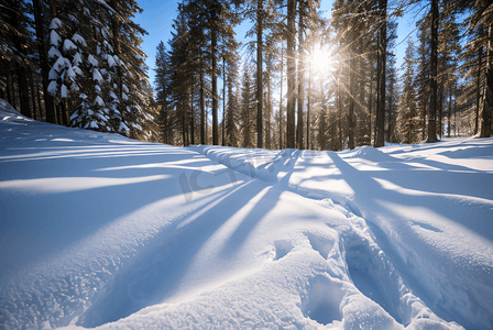 寒冷冬季户外积雪树木风景图285