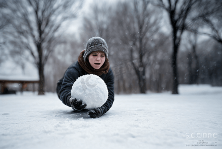 寒冷冬季室外扔雪球玩耍图12