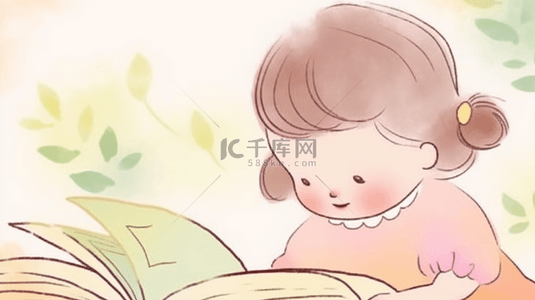 睡前故事背景图片_一起看漫画书小朋友插画11素材