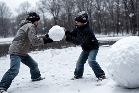 寒冷冬季室外扔雪球戏玩图15