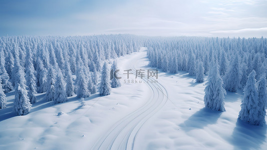 吉利园区航拍背景图片_航拍冬天的森林雪景2背景