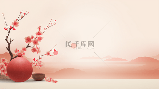 国远山背景图片_粉色淡雅中国风春节装饰背景5