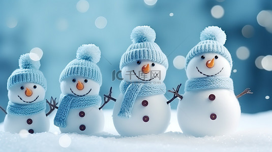 雪地上可爱的雪人3背景图片