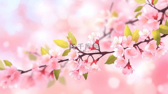 春天粉色渐变背景图片_粉色桃花唯美插画6素材