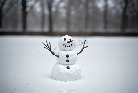 寒冷冬季雪地上的雪人图102