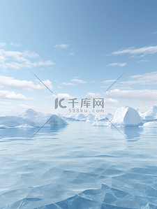 冬天里的人图画背景图片_蓝色冬天冰山冰块水面背景(7)