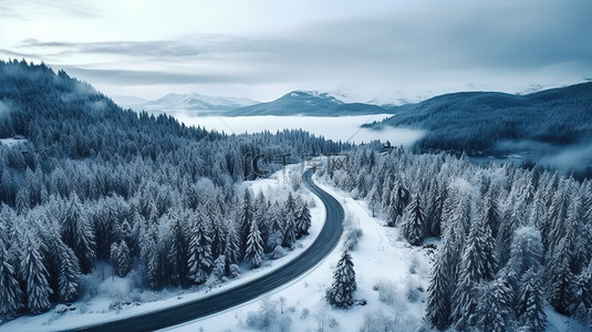 山路弯弯曲曲冬天雪景13设计