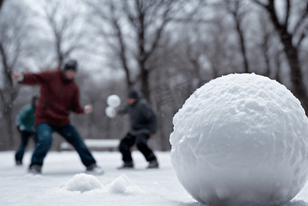 寒冷冬季室外扔雪球玩耍图3